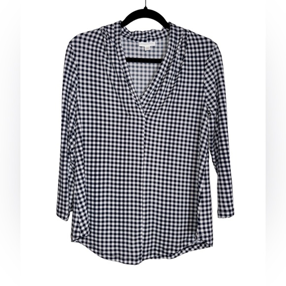 💙 NWOT! Charter Club Navy Gingham Blouse - Picture 1 of 5